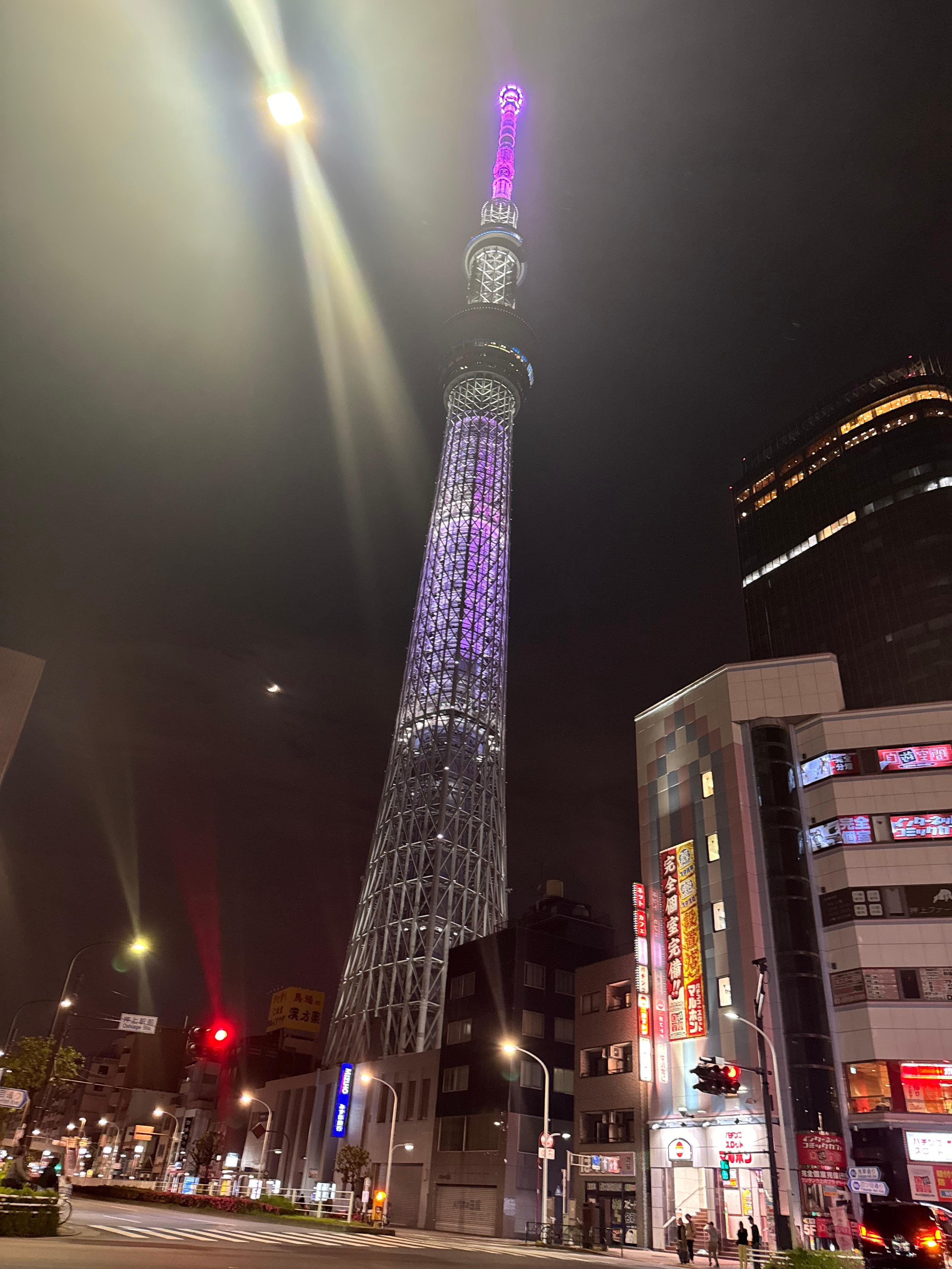 Skytree nearby exudes beauty with its lights on.