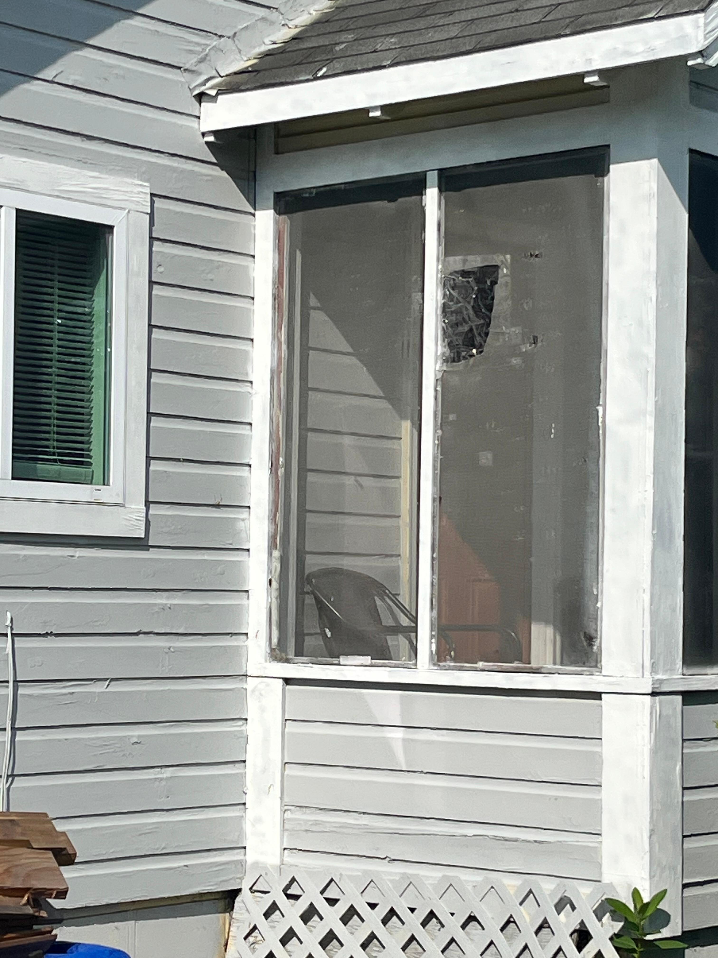 Screened in porch was all taped together 