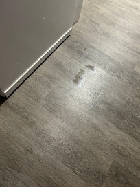 Wet foot prints in bathroom.