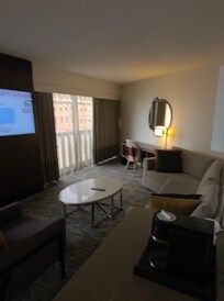 Room could use a refresh. Plenty of natural light though