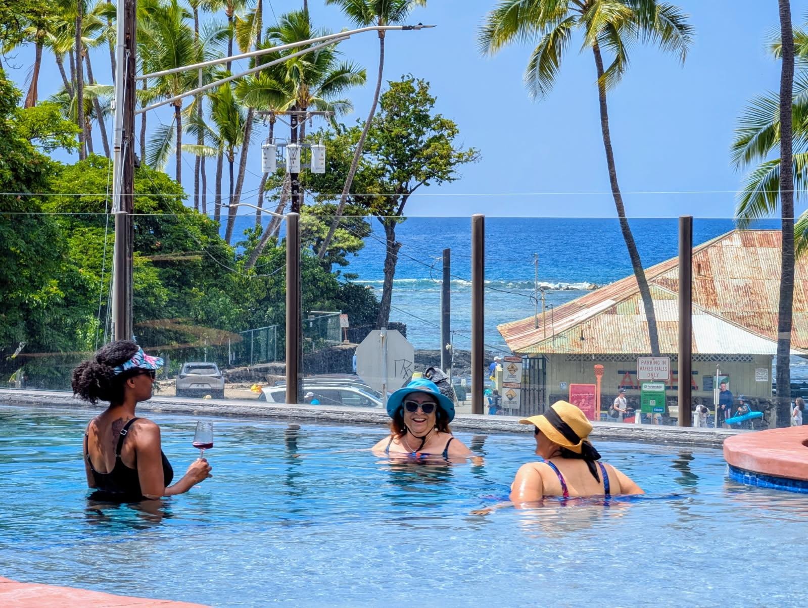 In the pool with beautiful beach view.