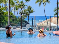 In the pool with beautiful beach view.