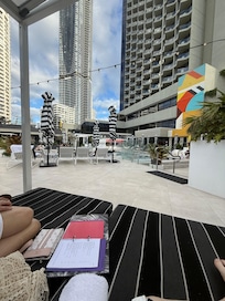 A view from a cabana by the pool.