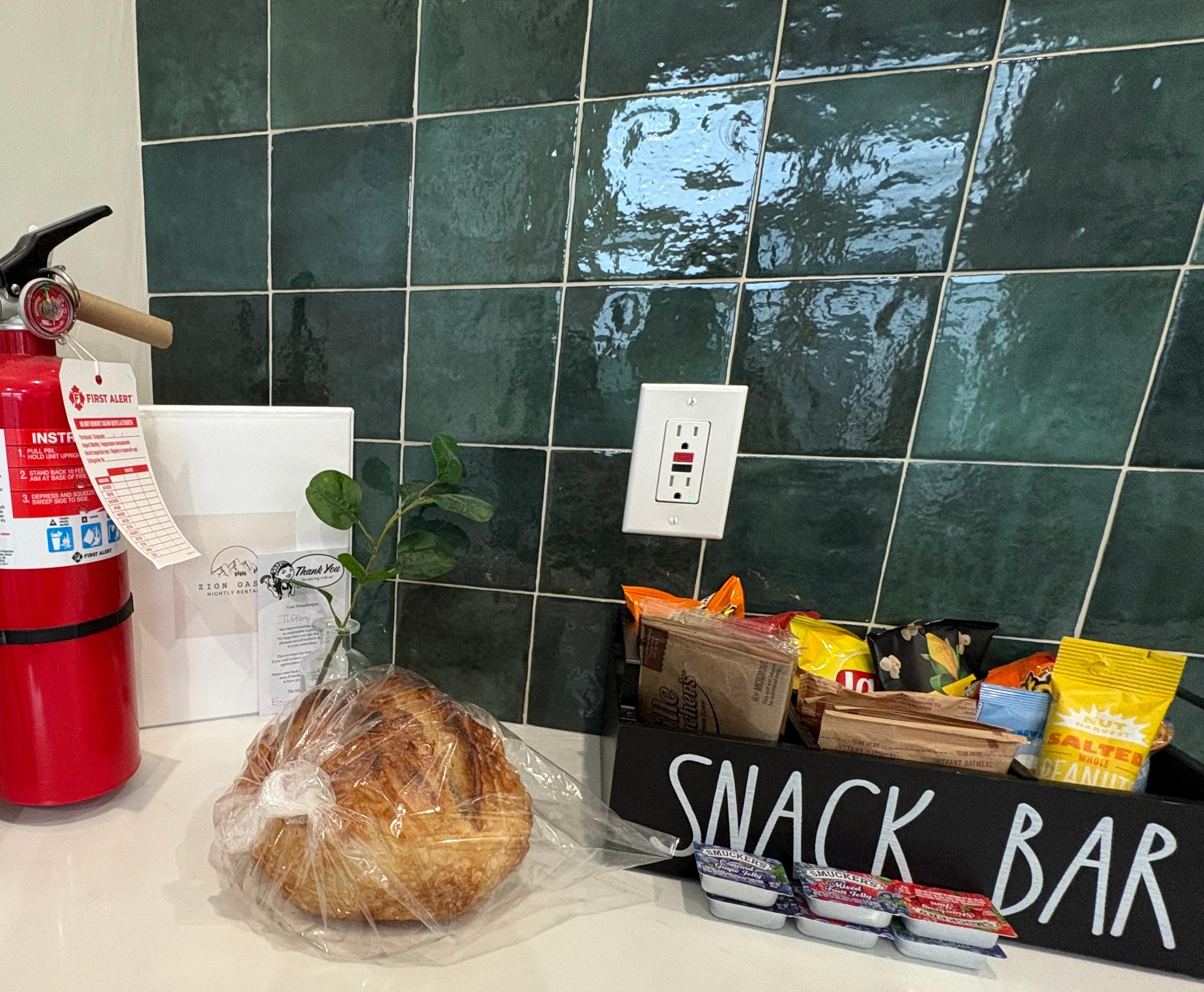 Freshly baked sourdough and snacks