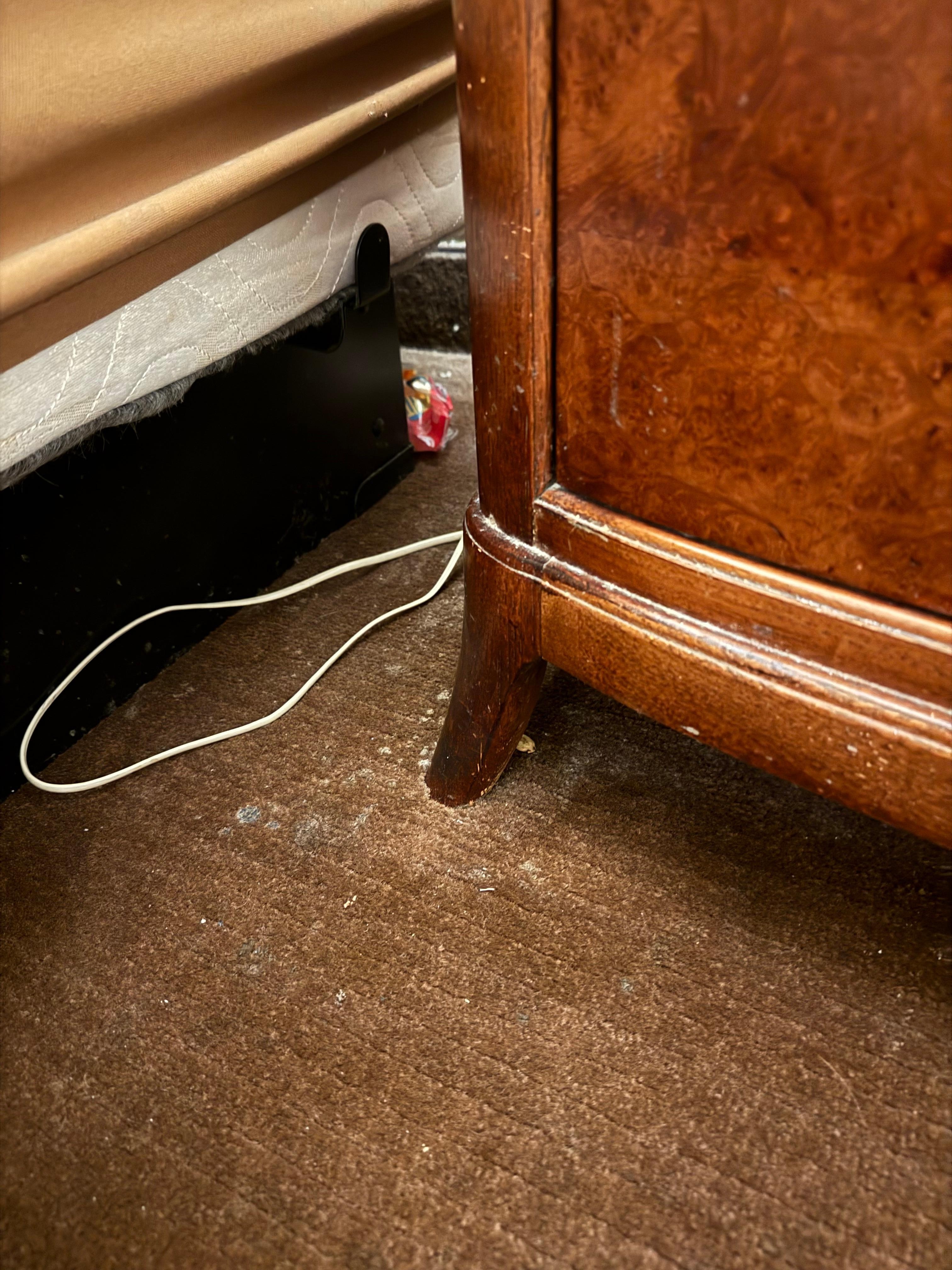 Bedside, I don’t even want to know. Also clean up the trash.