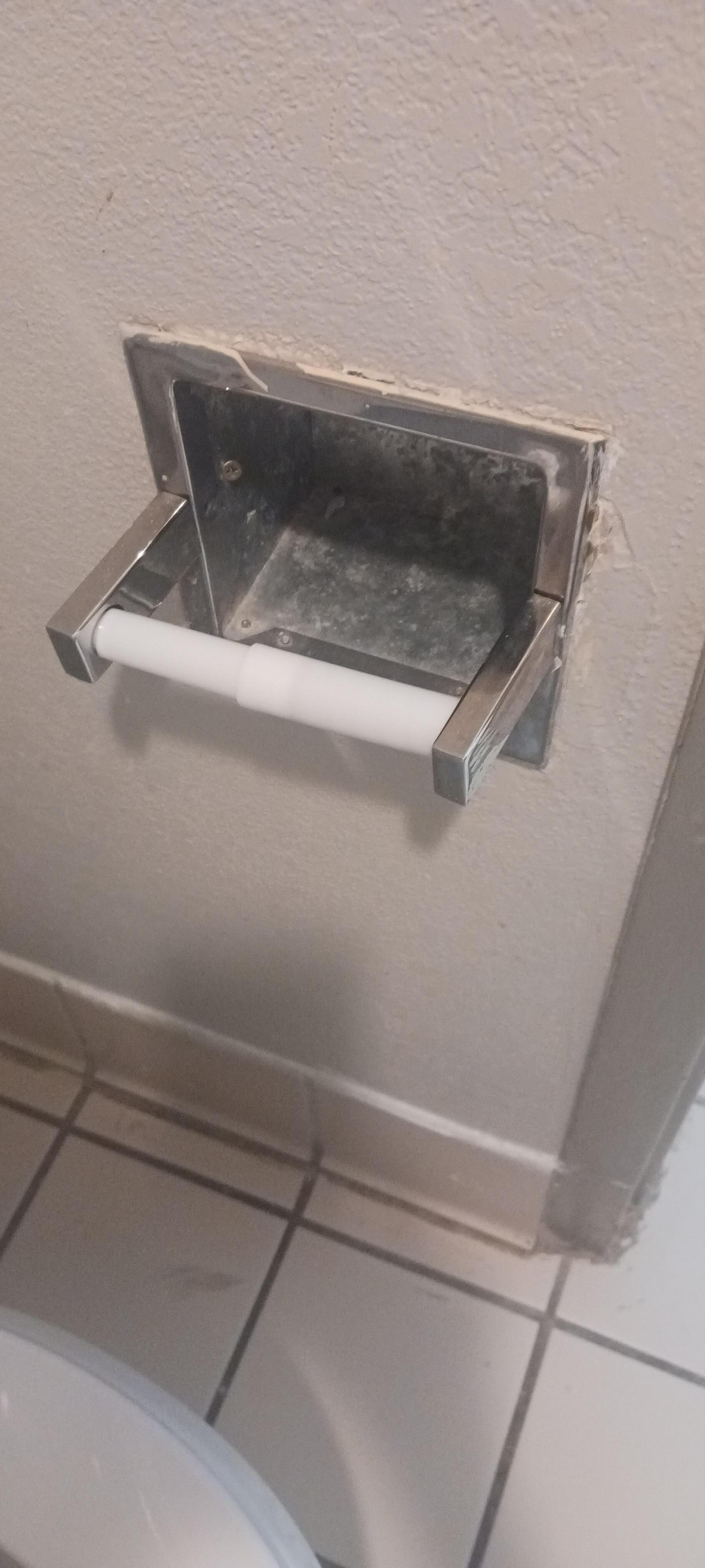 No toilet paper and never got any with several requests. Also TP holder was absolutely crusty and dirty