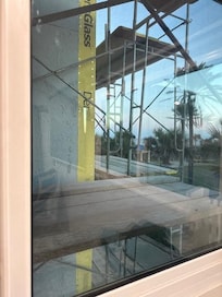 Our "waterfront" view. Until that window was covered up the next day.