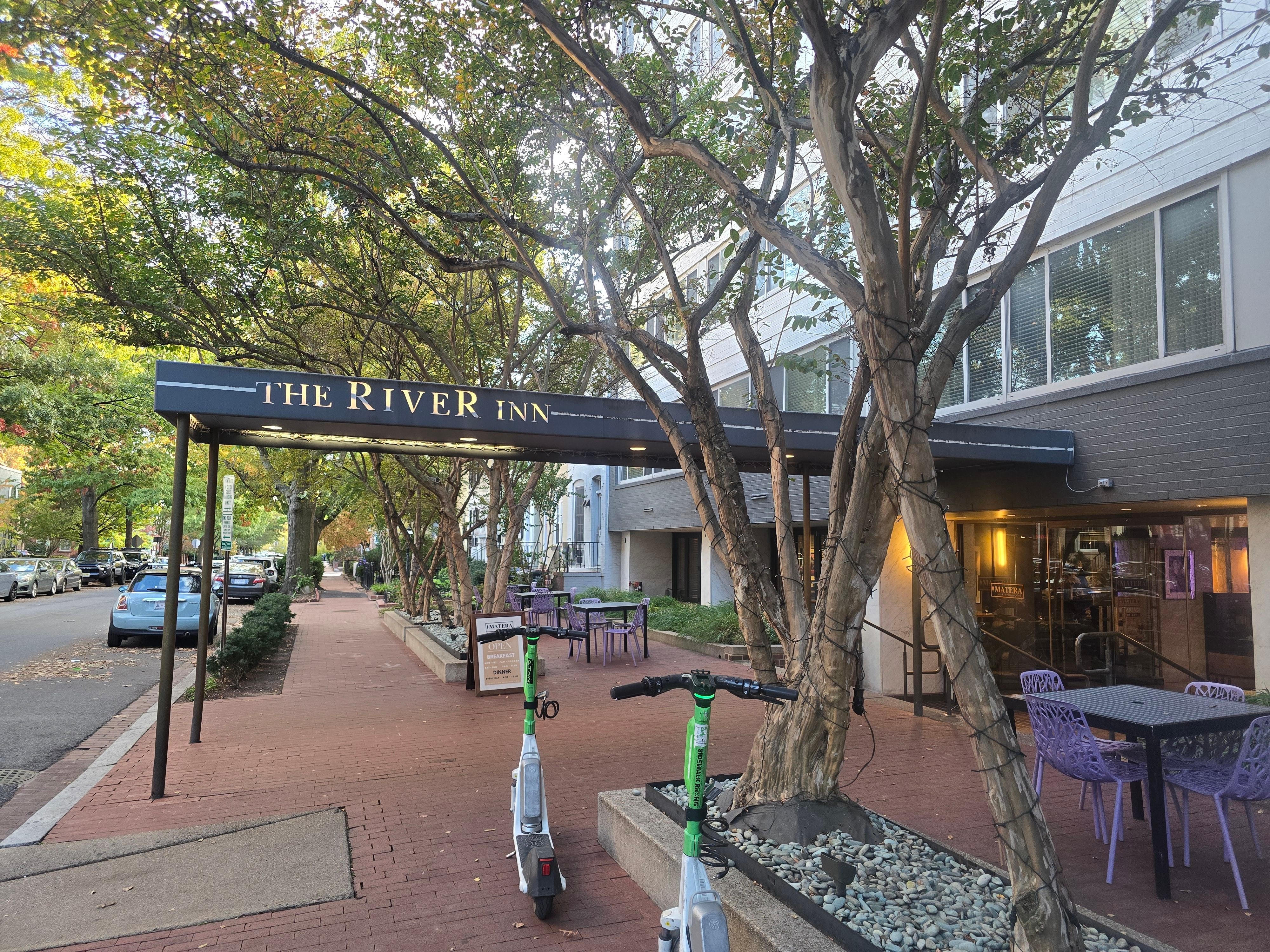 The hotel sits on a lovely residential street.