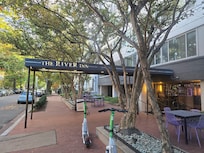 The hotel sits on a lovely residential street.