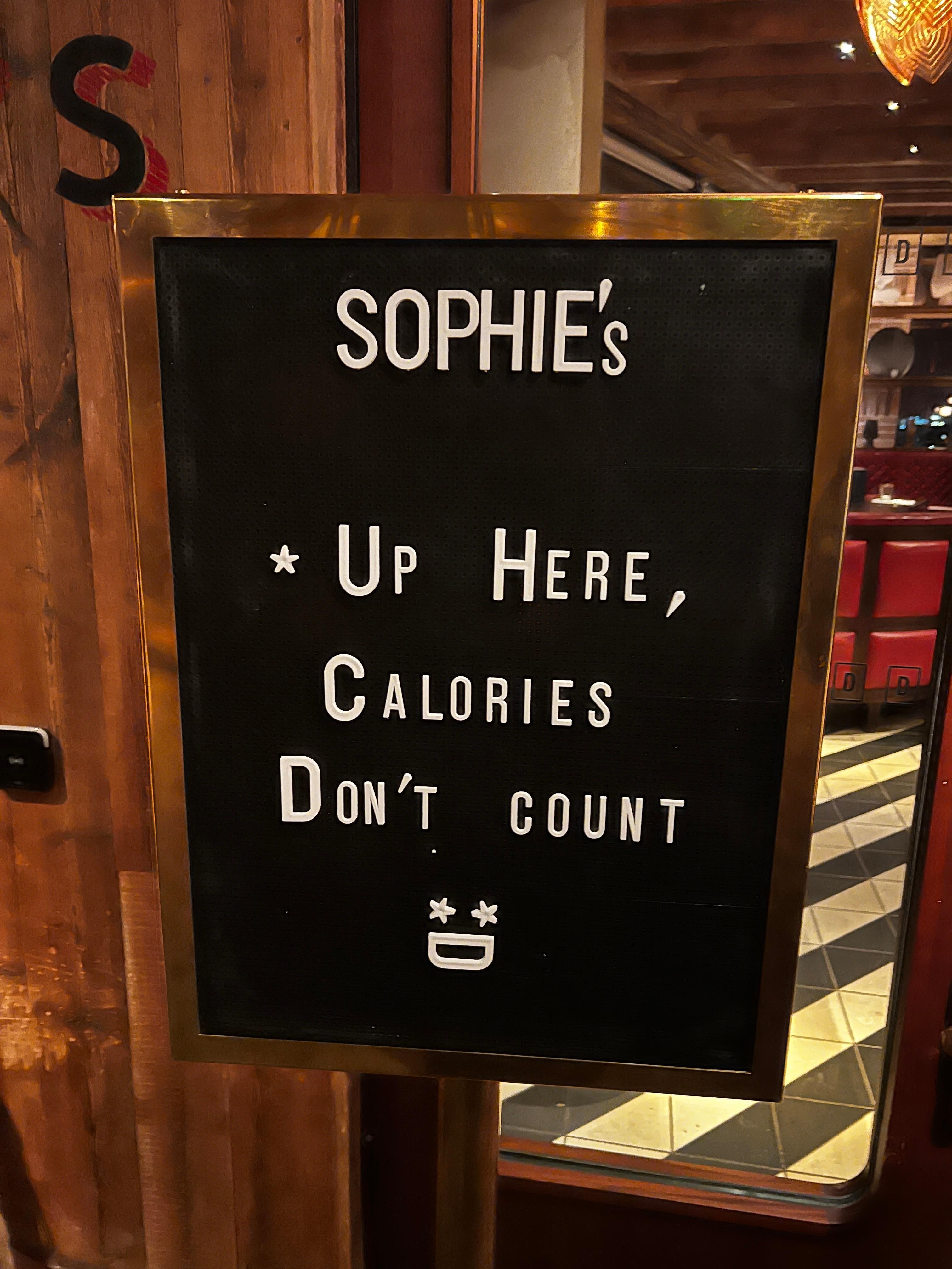 Sign from Sophie’s on the top floor 