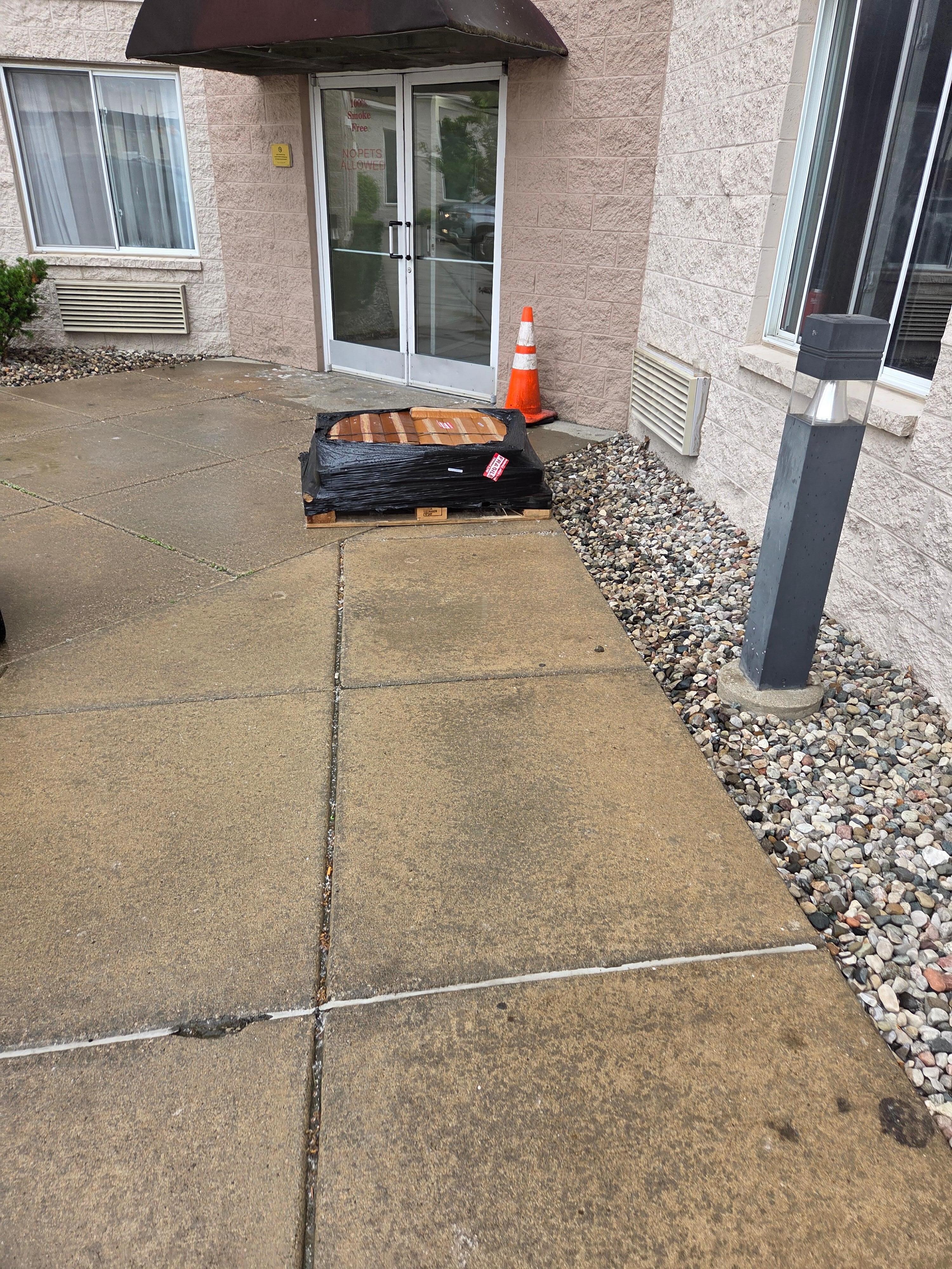 Obstacle blocking path to door from handicap parking 