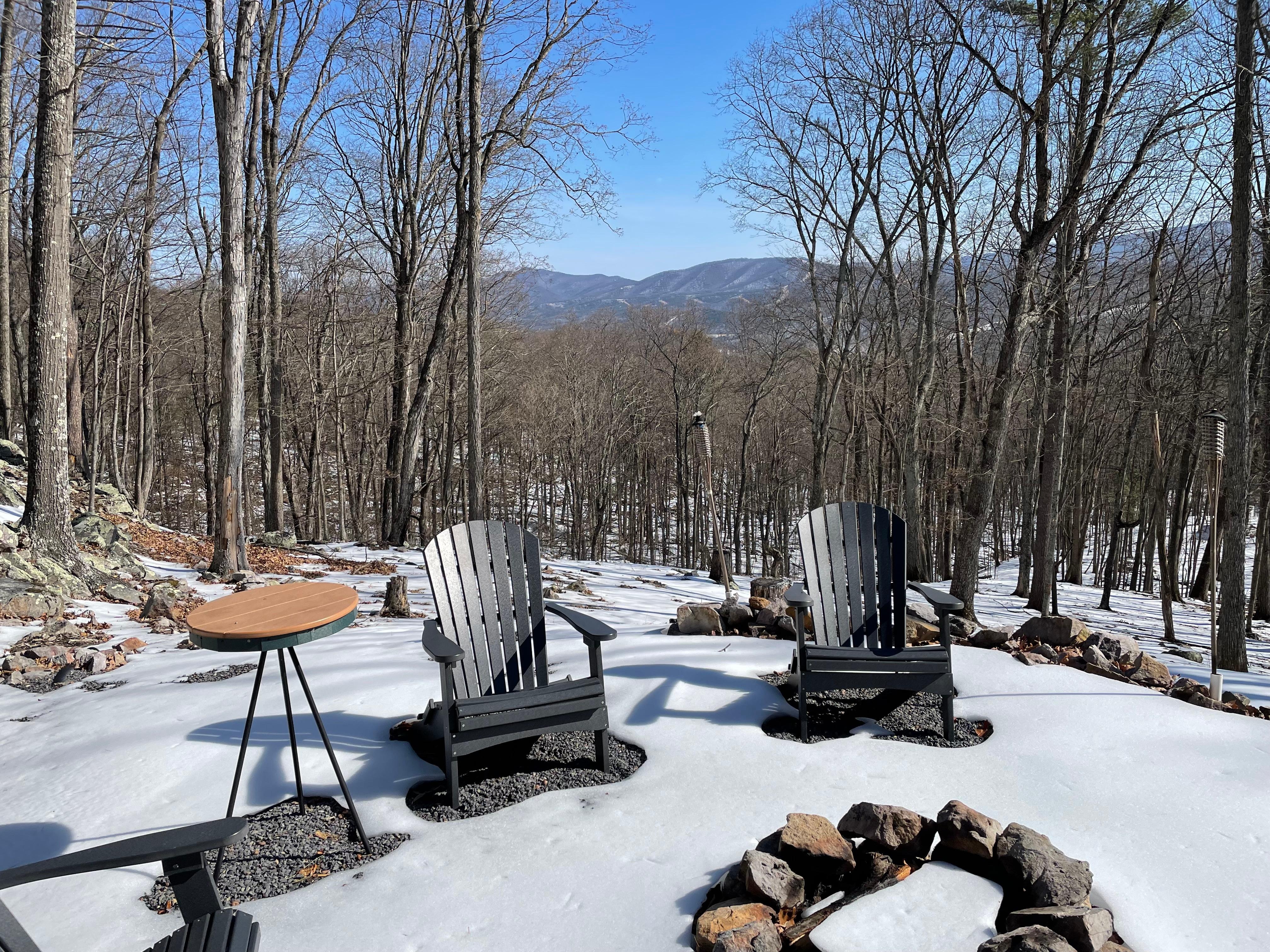 Fire pit area out back with view of mountains