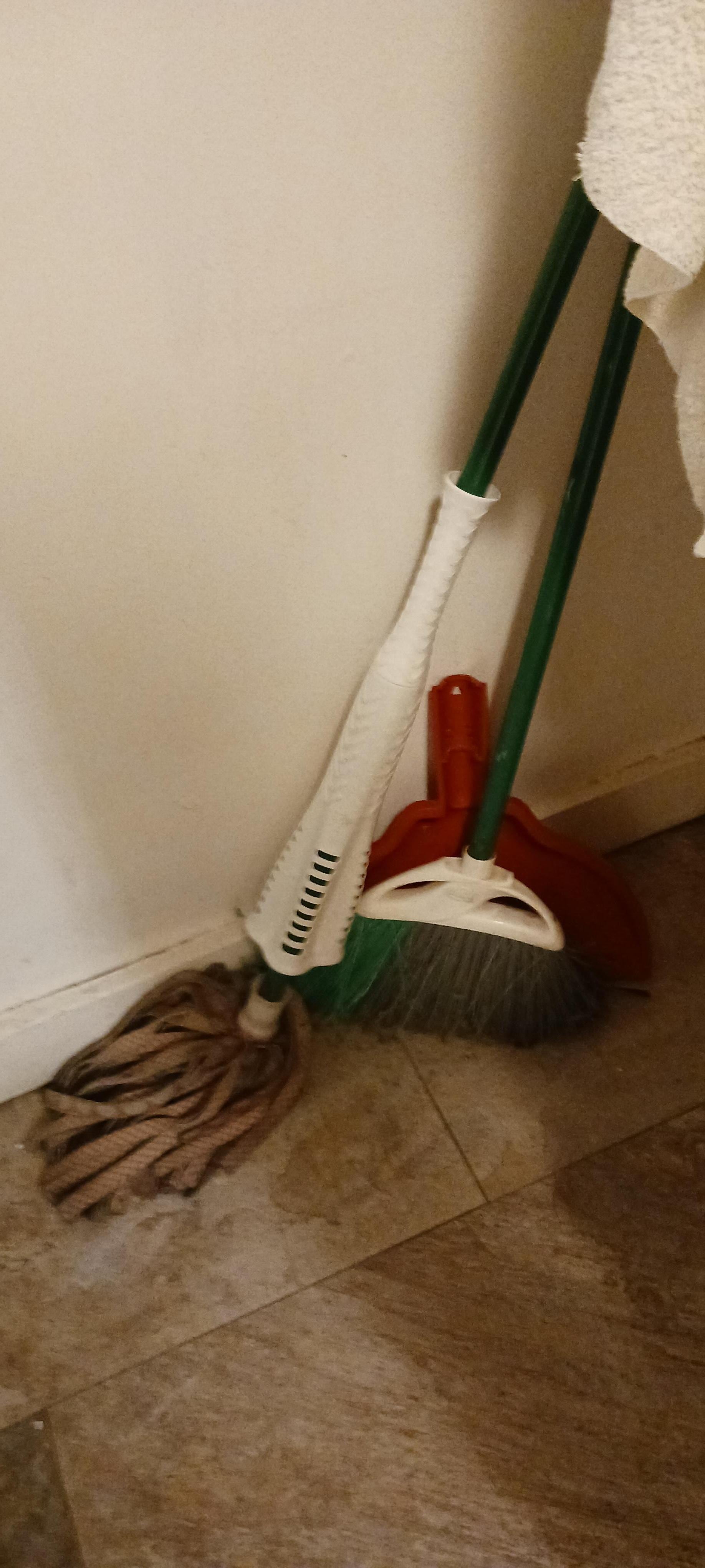 Dirty mop and broom