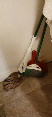 Dirty mop and broom