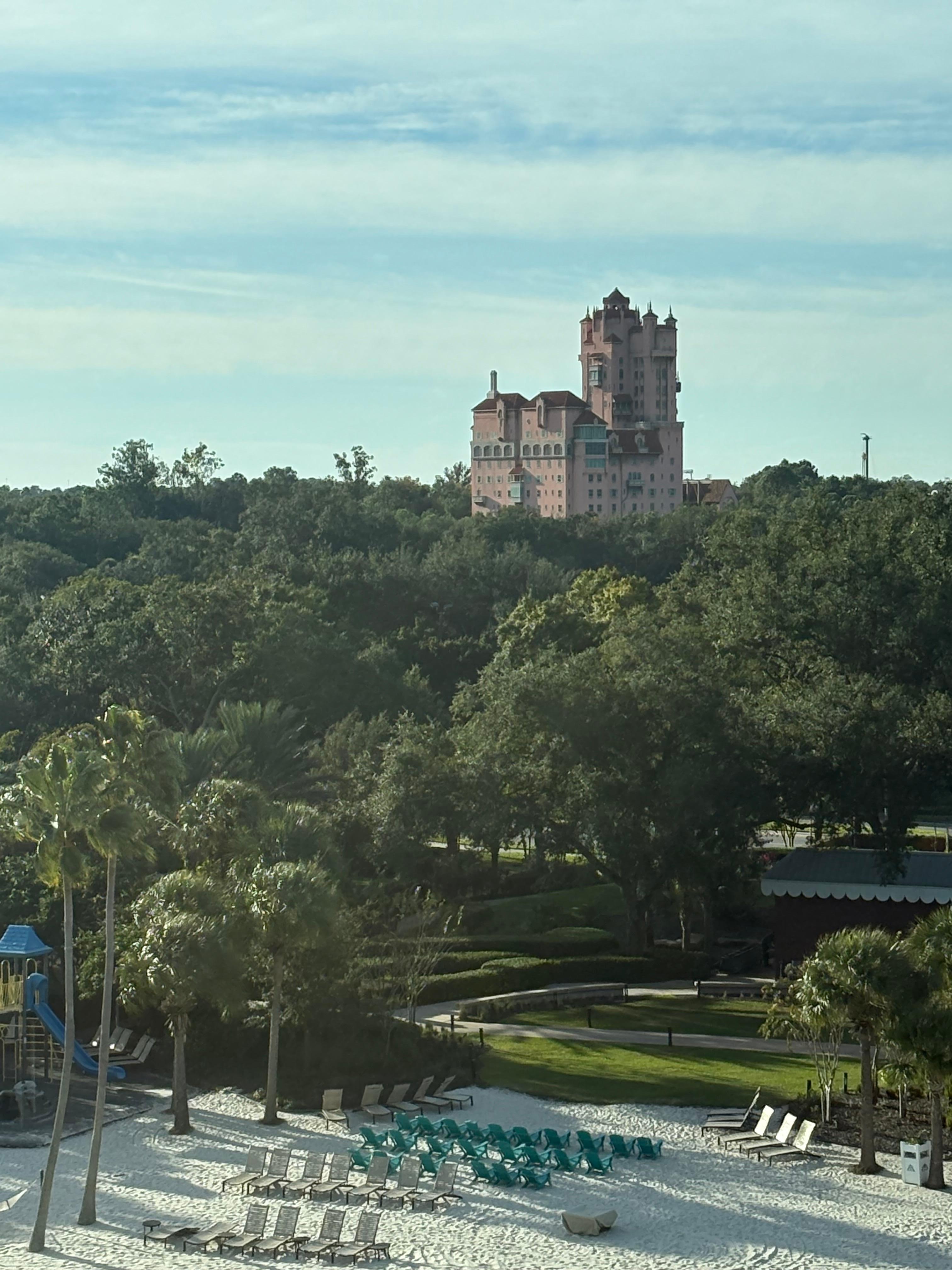 Resort view from window. No balcony