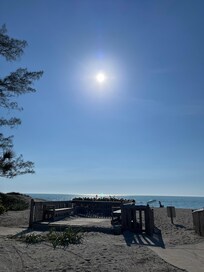 Platform overlooking the beach at the property.