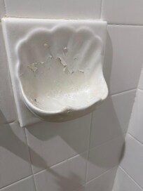Shower soap holder peeling. Looks shabby