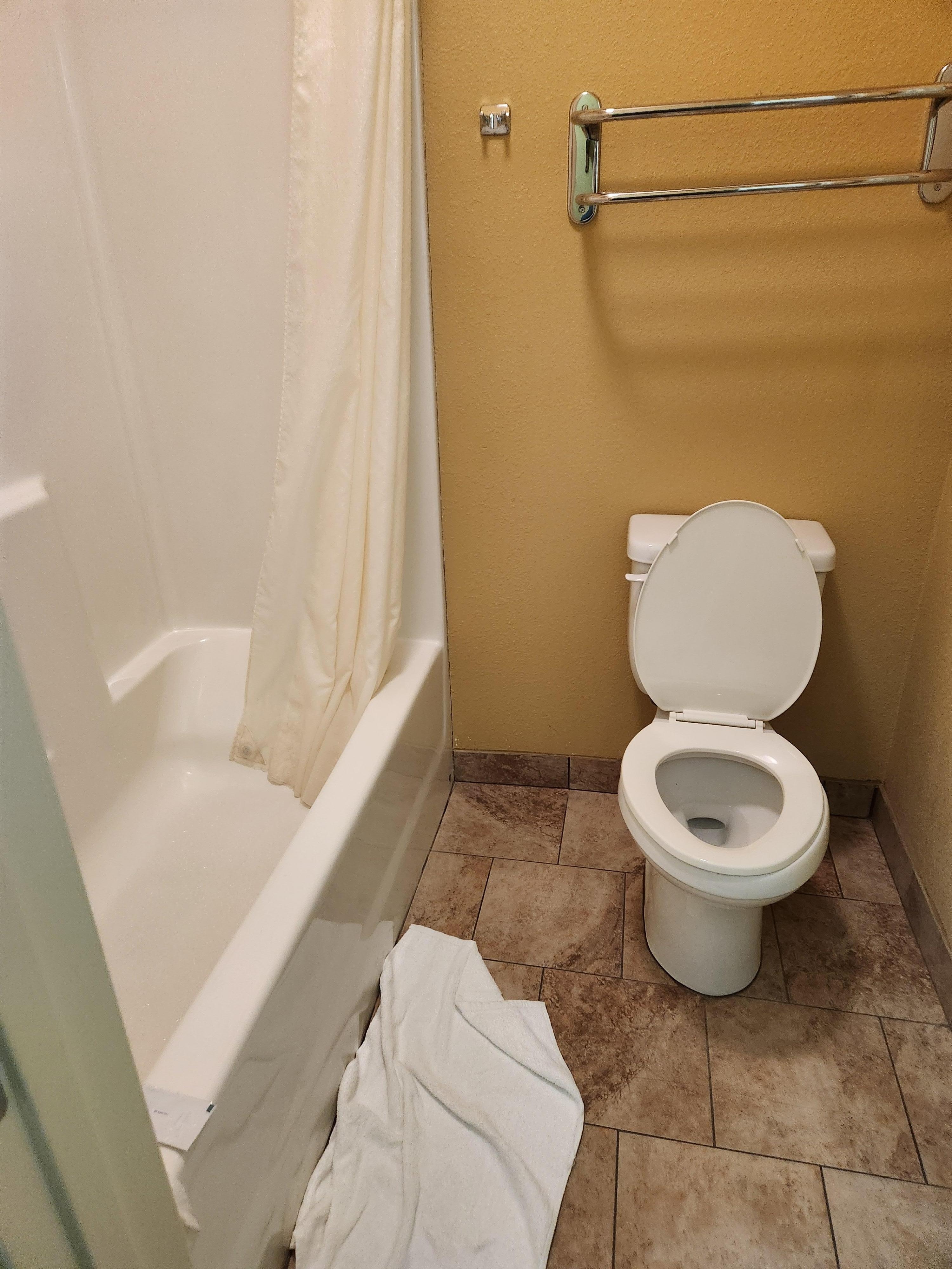 This is what the bathroom looked like it was nothing like the pictures on the site from which I booked my room