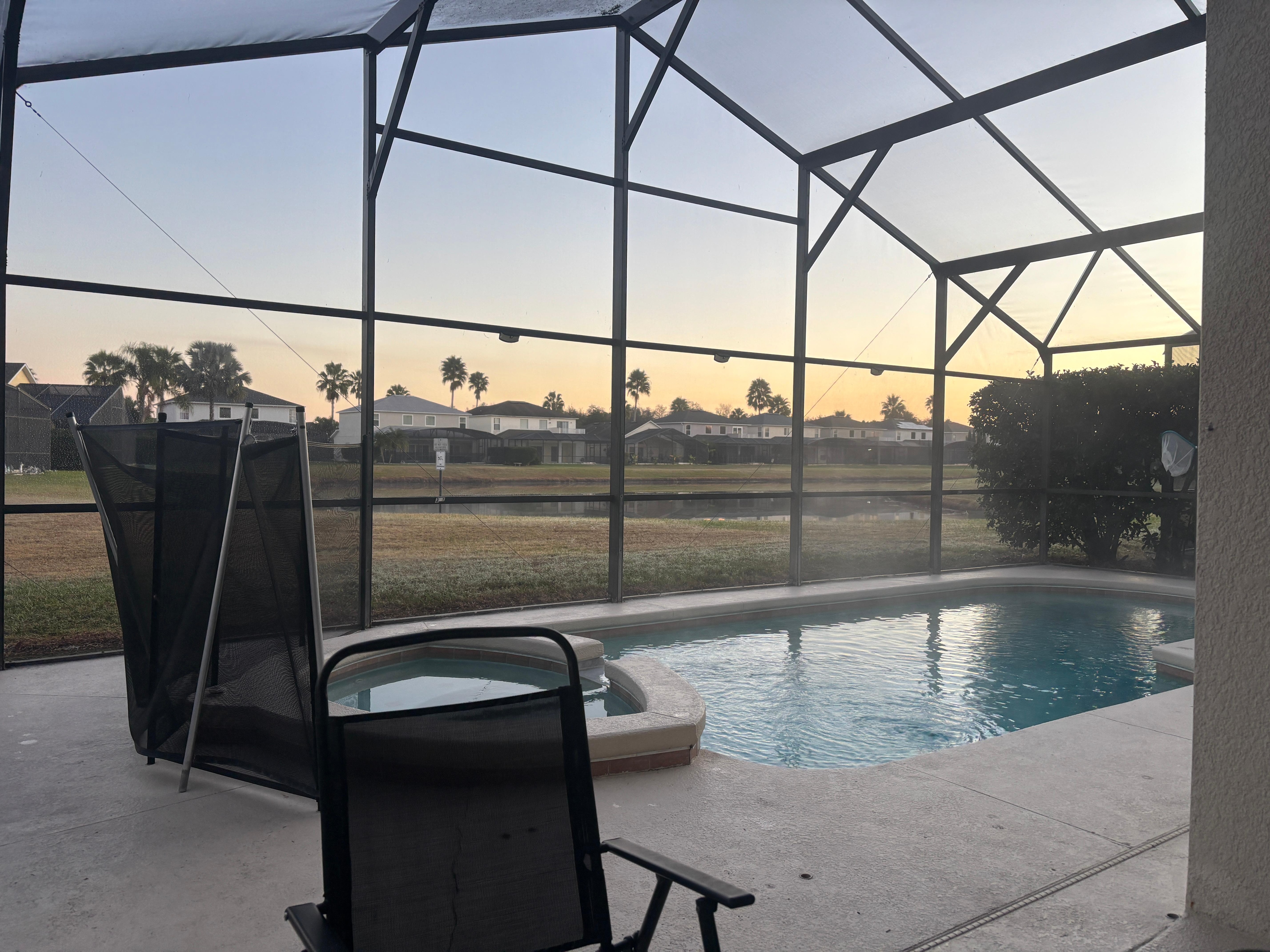 Beautiful view of the pool in the evening 