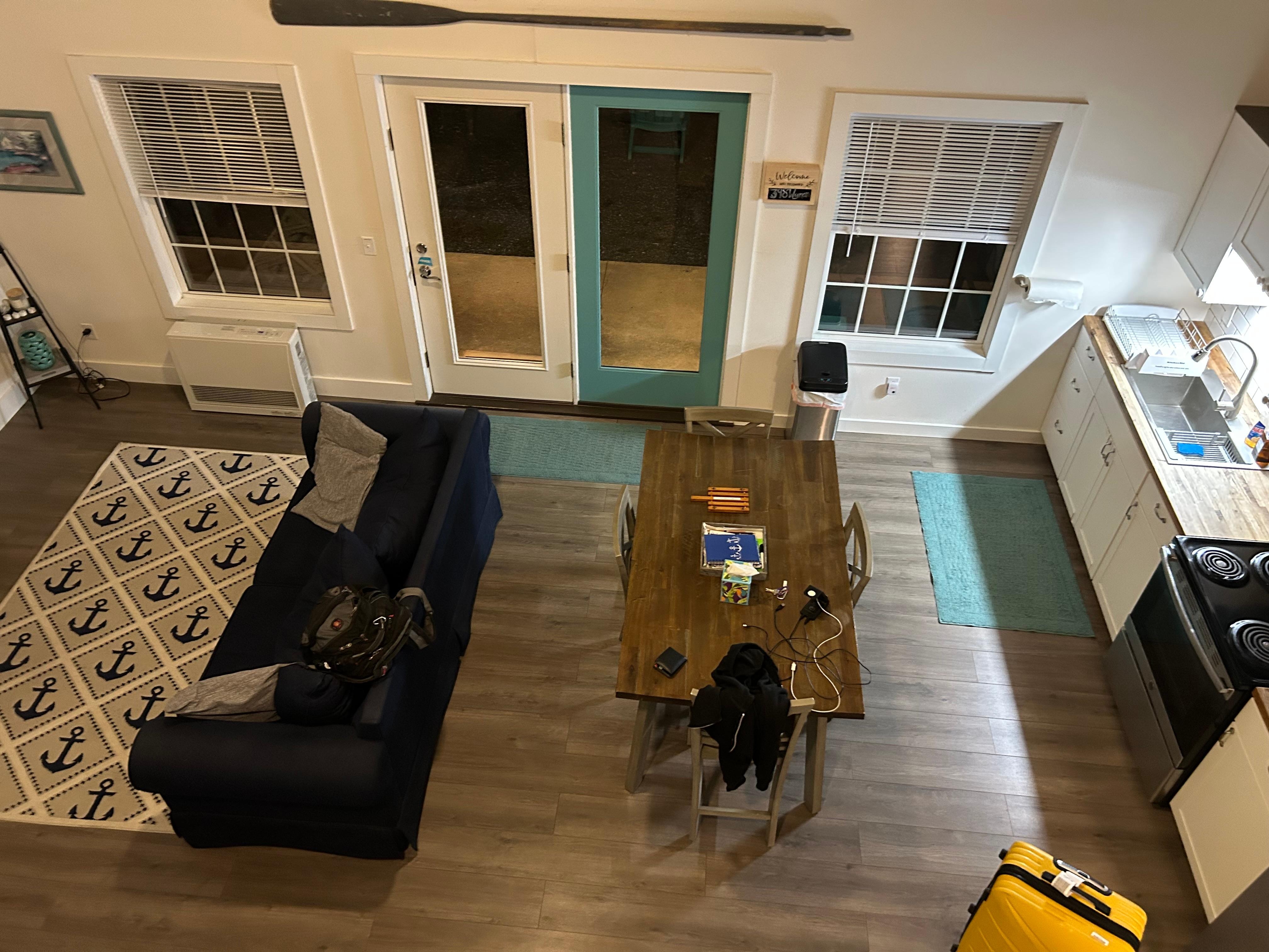 Looking down from loft