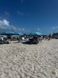 Beach with all hotels with umbrellas