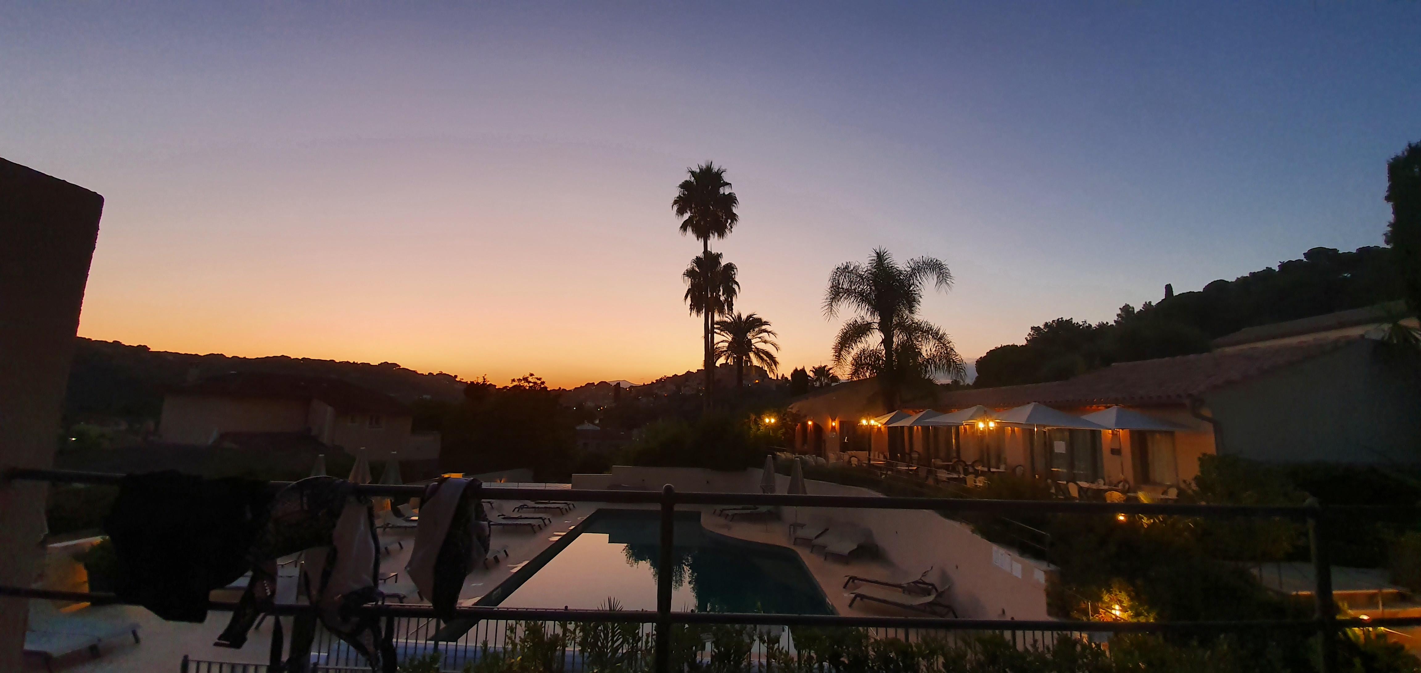 View from balcony in evening. 