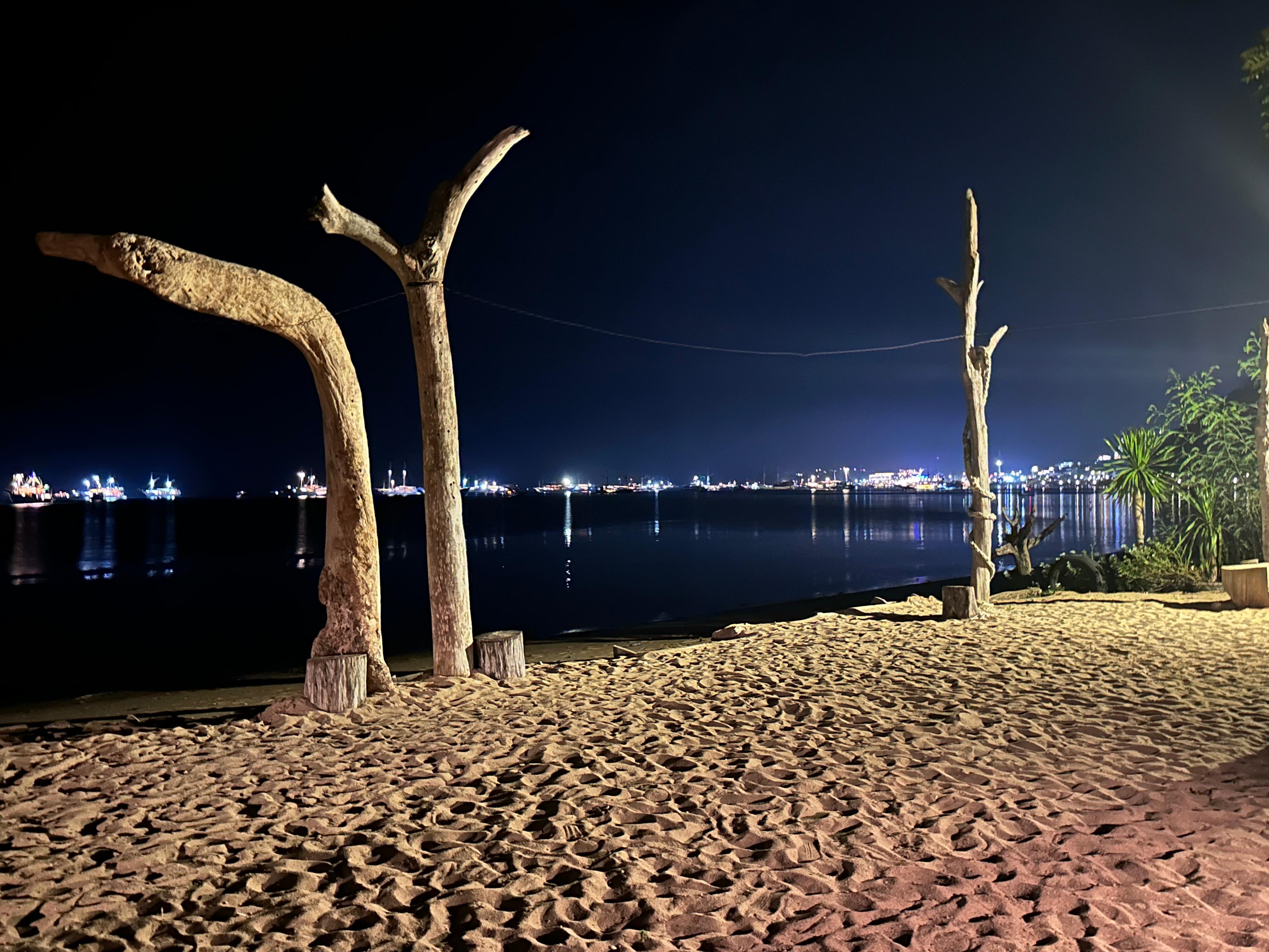 The night view of Labuan bajo harbour from the private beach 