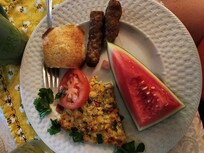 Breakfast minus the fruit and yogurt parfait that had already been consumed..😋