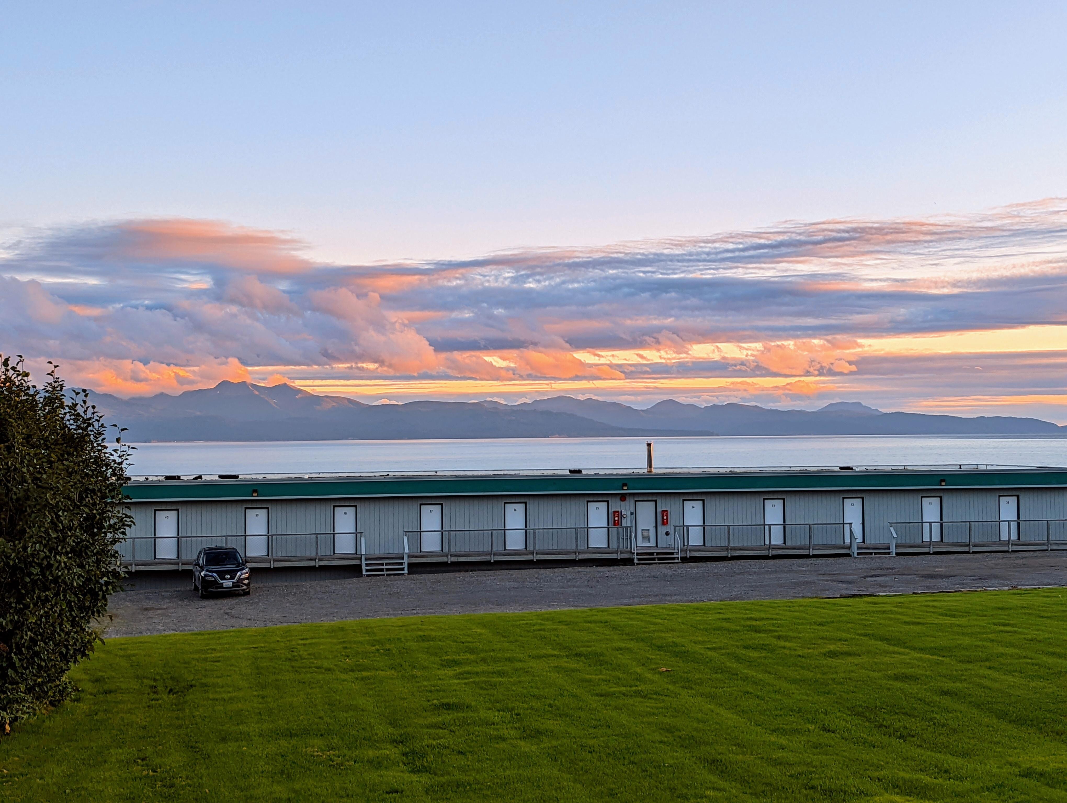 View from room at sunset