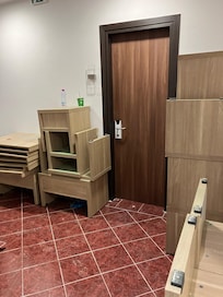 Corridors full of furniture and dirty floors