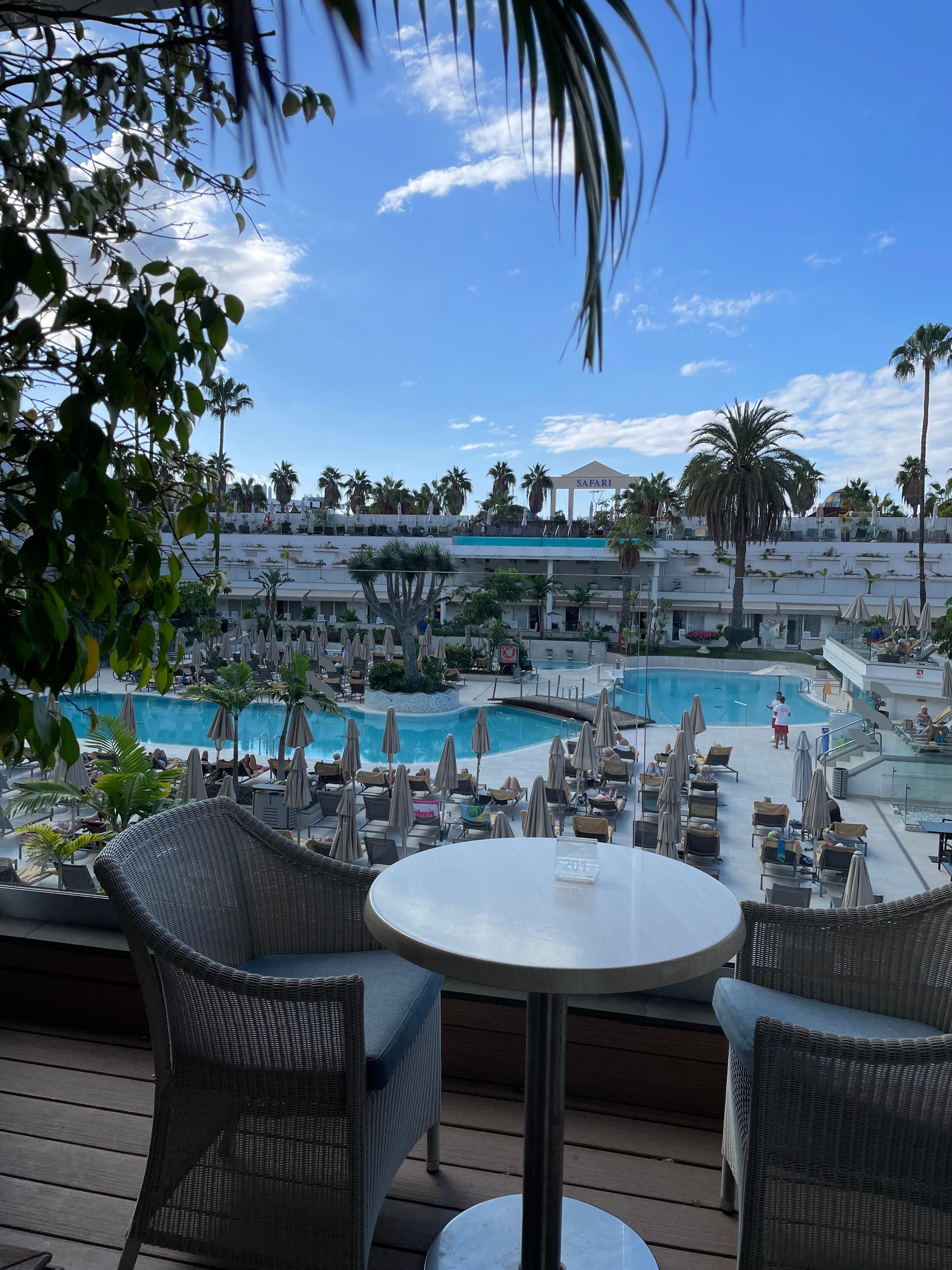 View from chill out area looking over pool to Balance Terrace