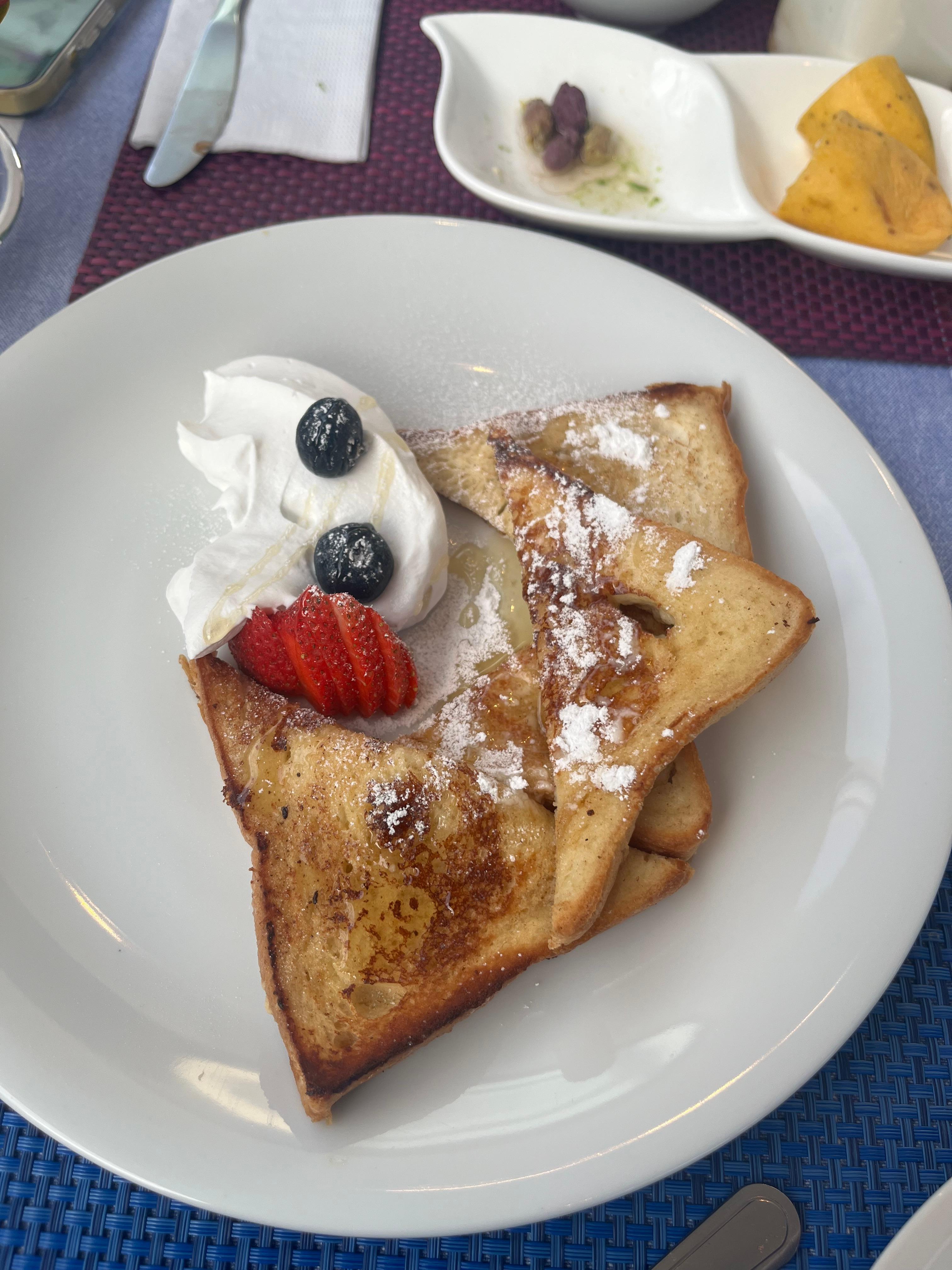 Hor breakfast option of French toast beautifully presented