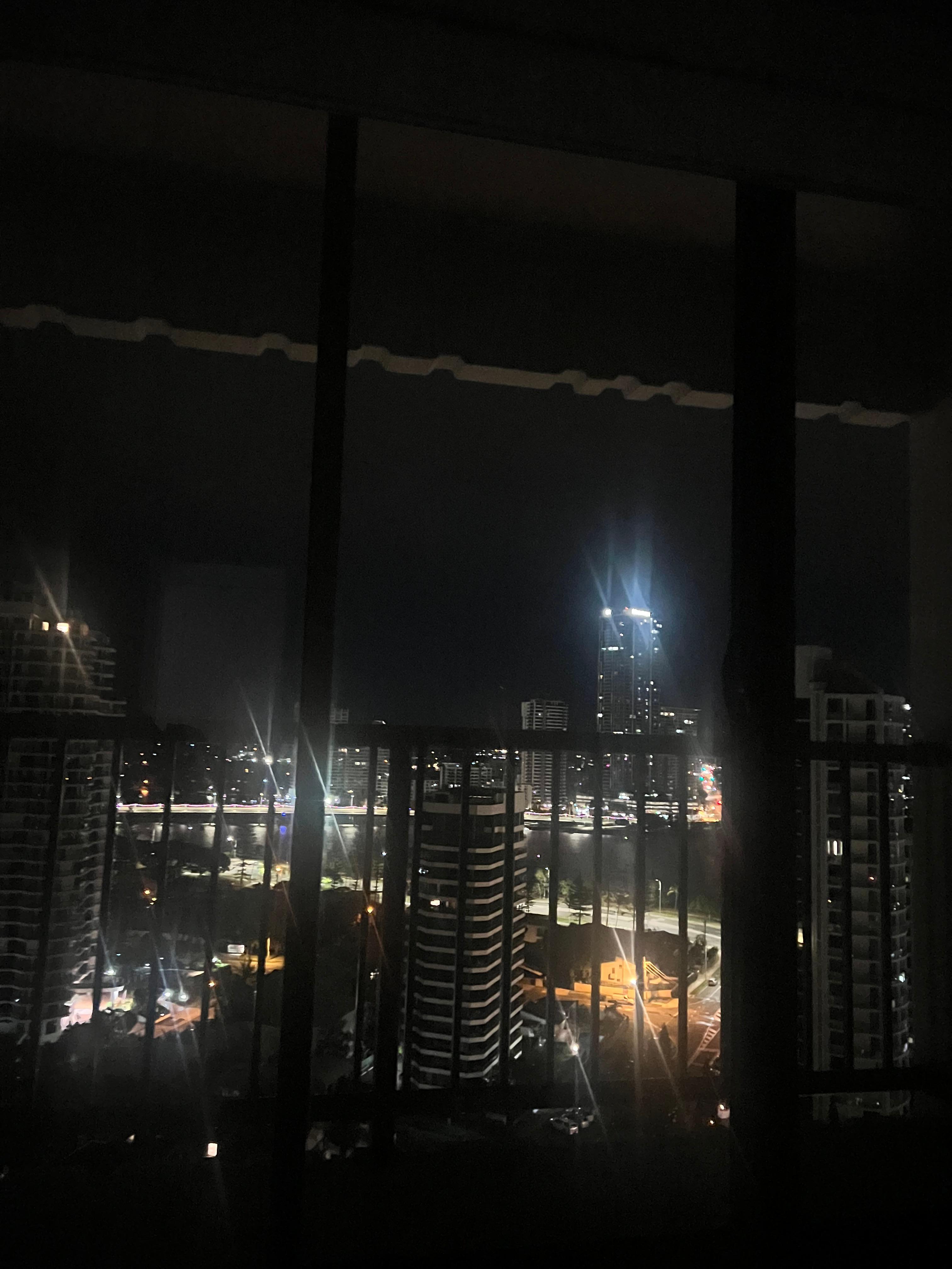 Bedroom view at night. 