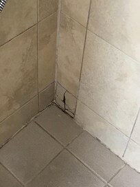 Broken tile in walk in shower where water laps against