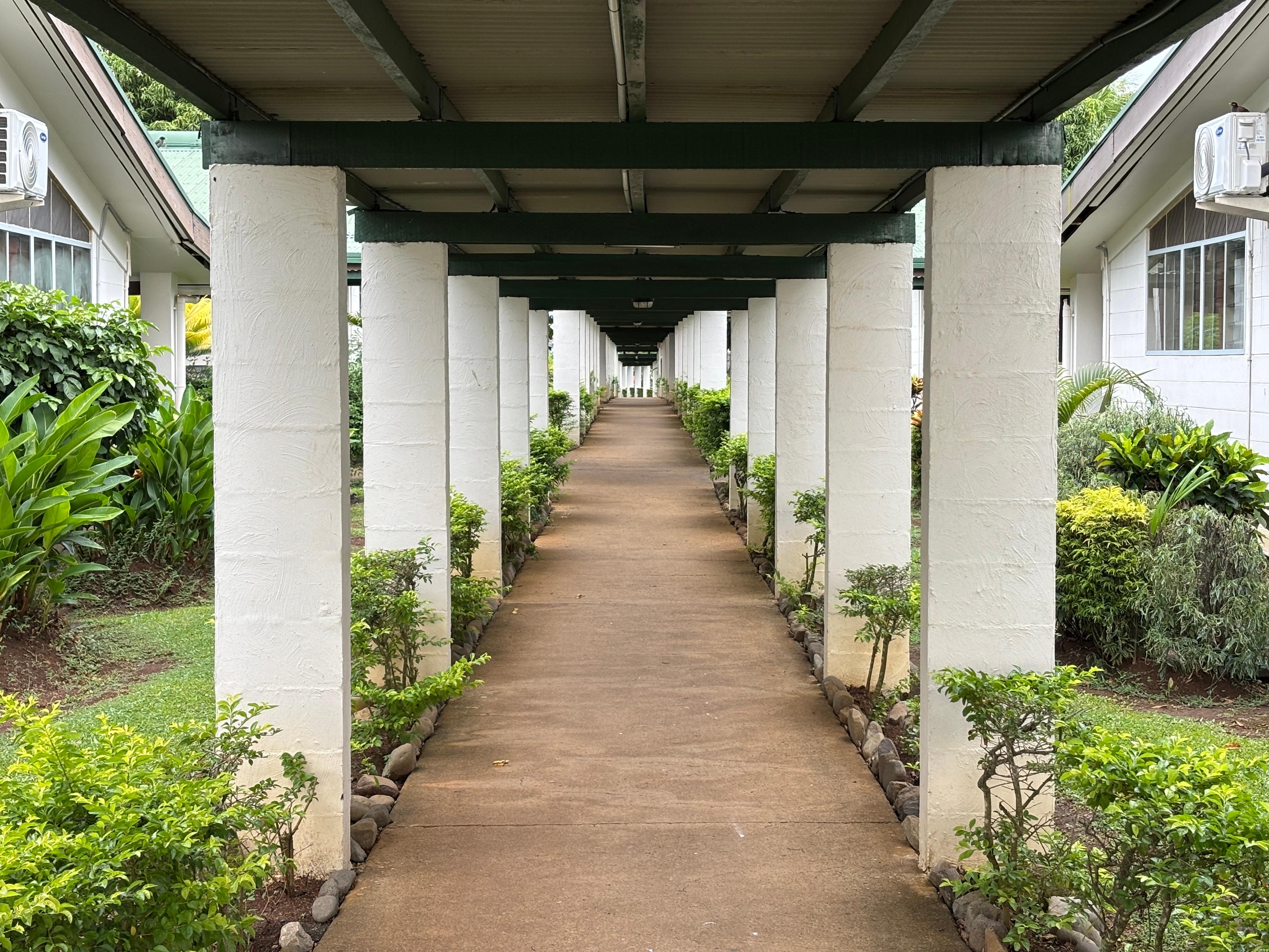 Covered walkway between bungalows