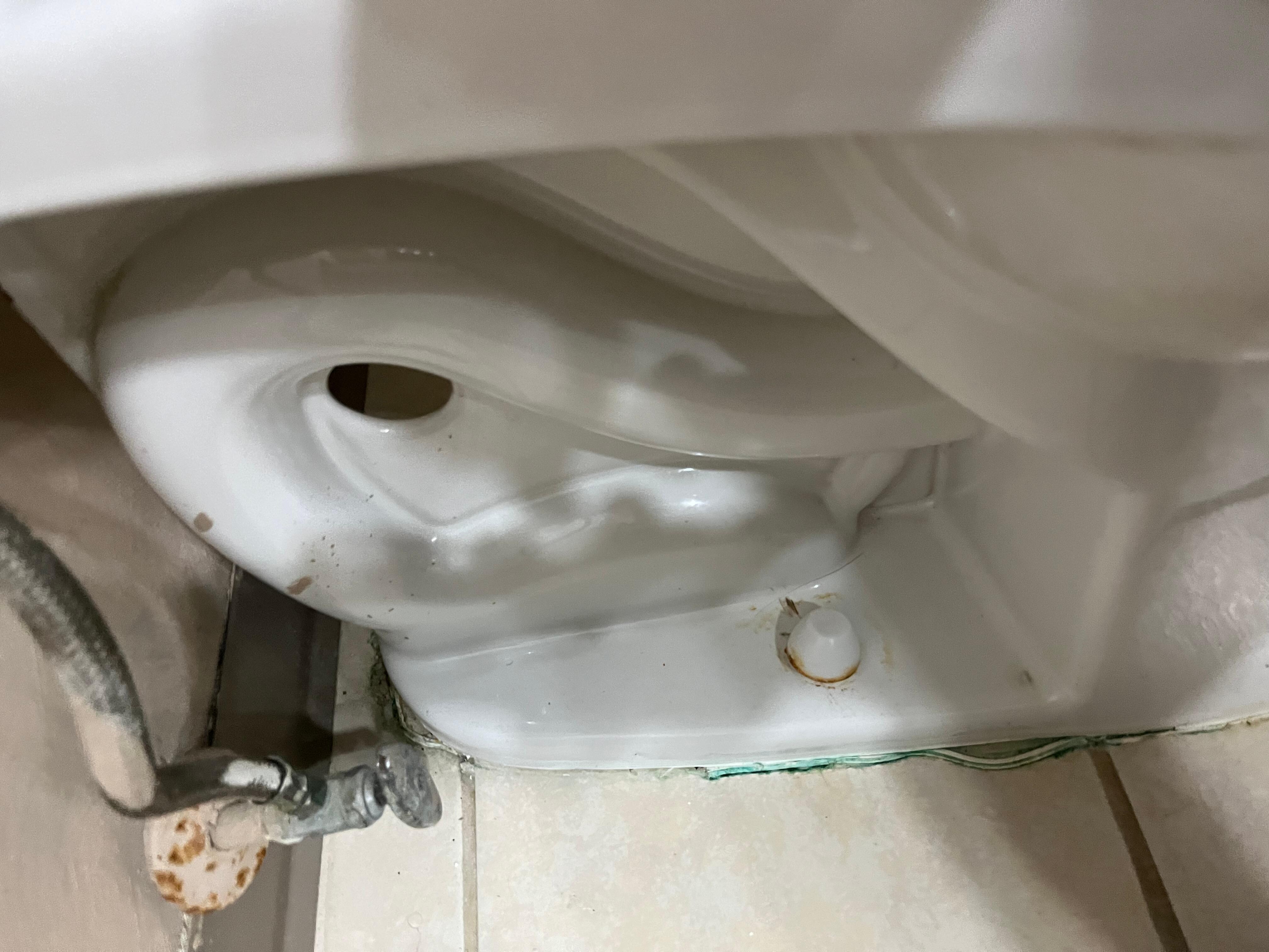Around the base of the toilet