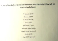 Page from hotel booklet in bedroom.