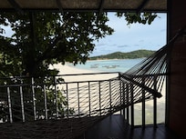 Balcony and hammock but use towels as hard rope