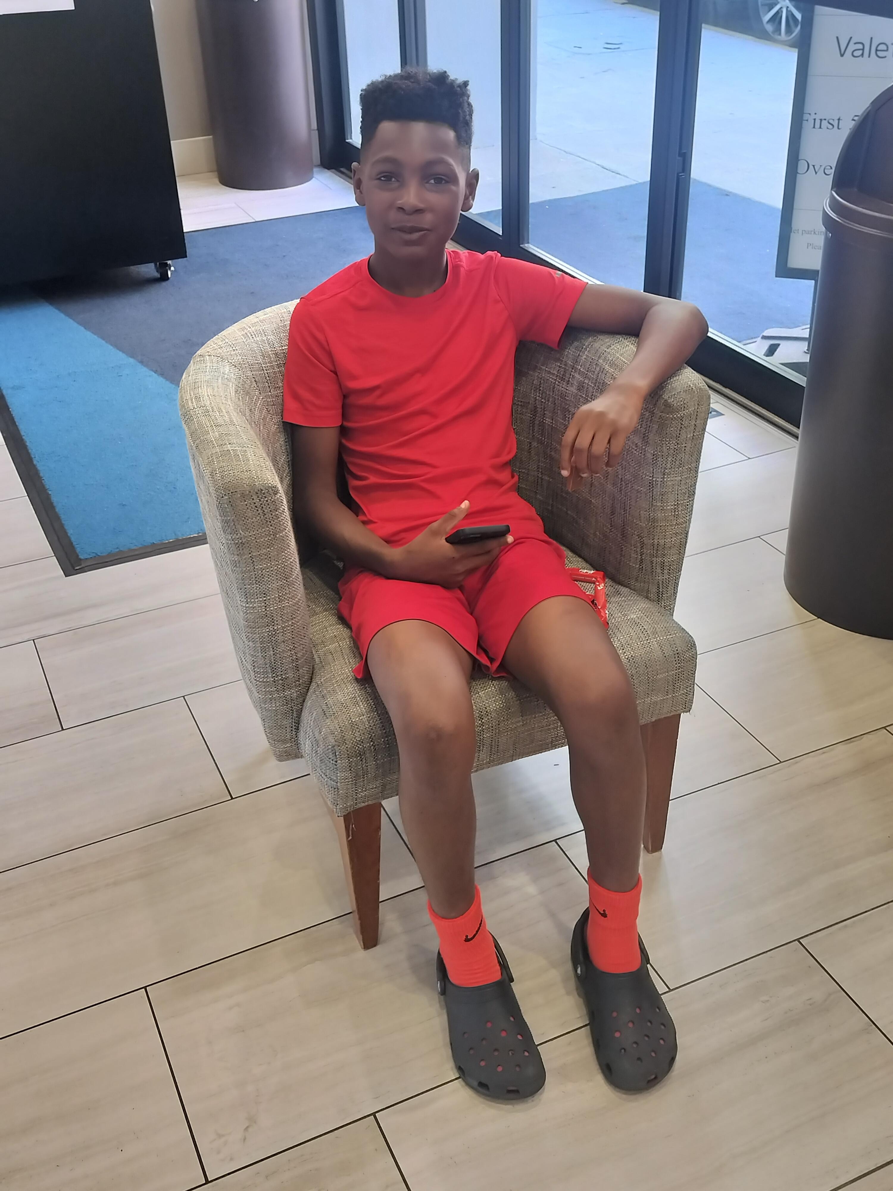 Chilling in the hotel lobby.