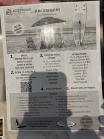 The nearby surf shop (about two blocks walk) provides items to hire for the day free of charge (well, included in the resort fee)