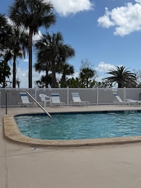 Pool!! Goes to almost 6 feet. Never busy, maybe 1-2 other families at a time. Plenty of tables and chairs!