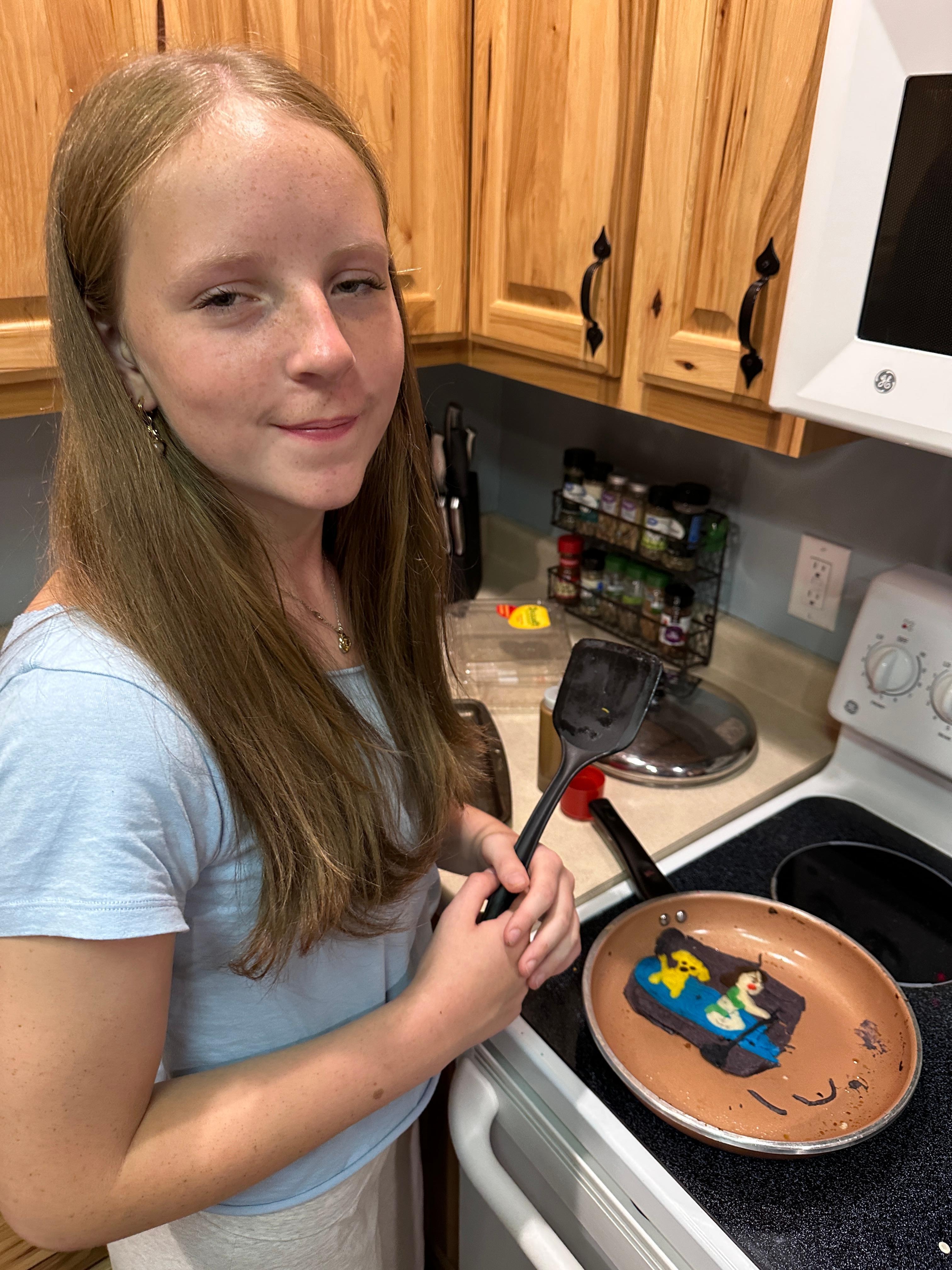 Making fancy flapjacks for breakfast 