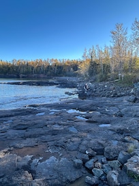 So fun to go down to the lake & walk on the rocks!