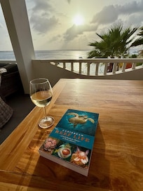 My happy place in the afternoon (wrap around porch with my fish ID book and a glass of vino).