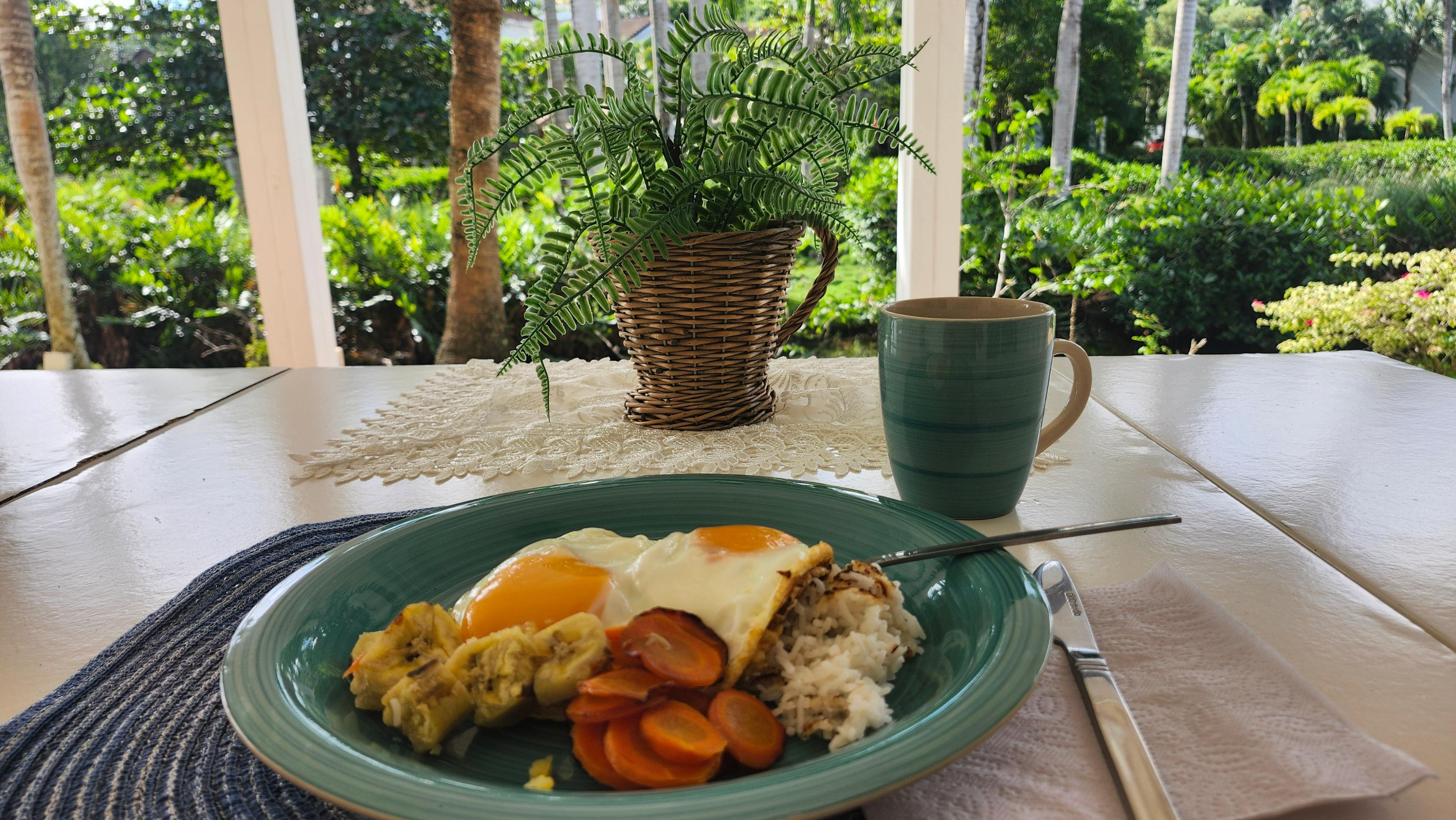 Petit déjeuné sur la terrasse.