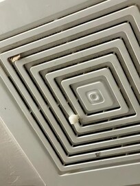 Bathroom ceiling fan was filthy and stuff falling from it.