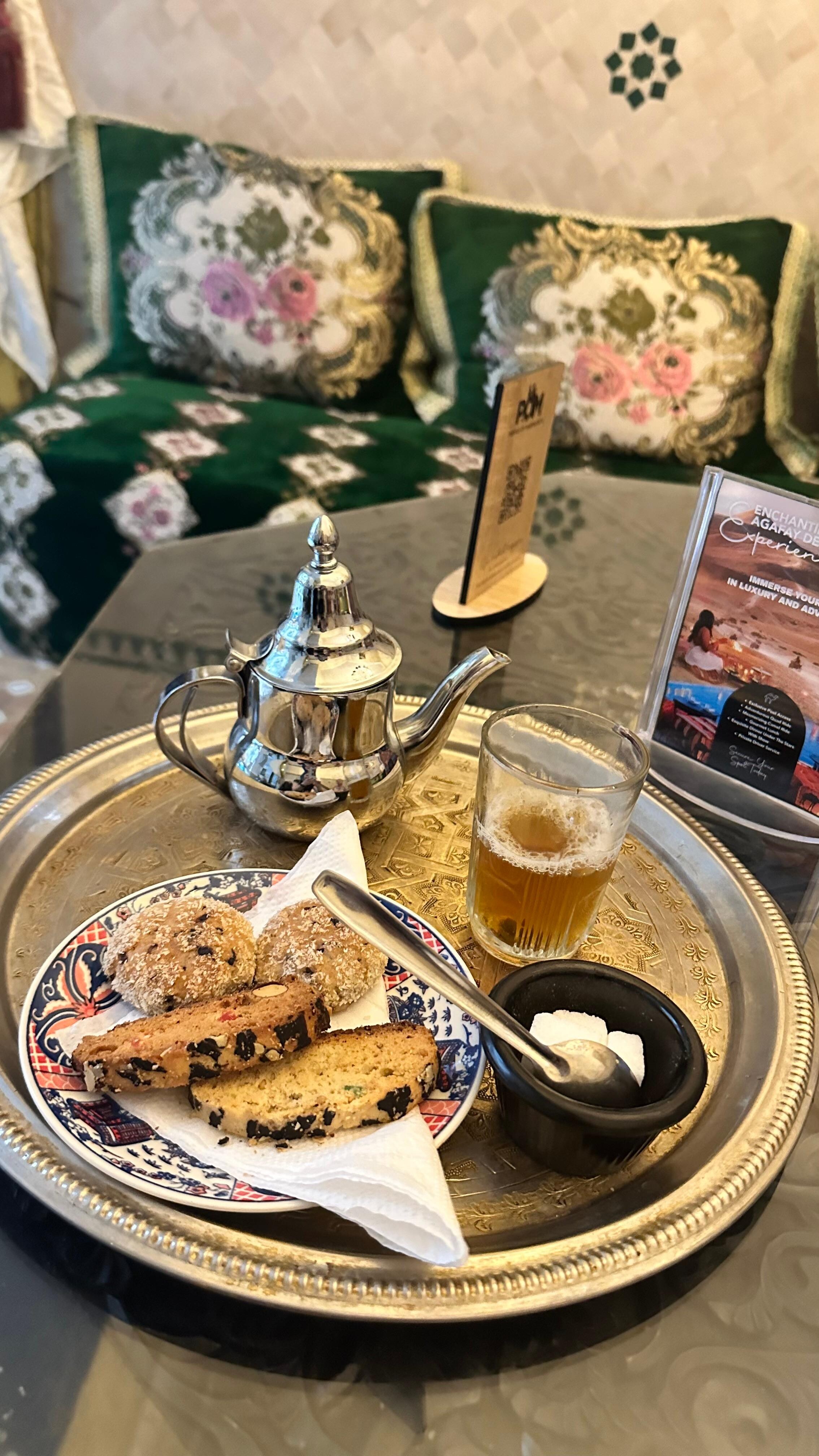 Welcoming mint tea and pastries 