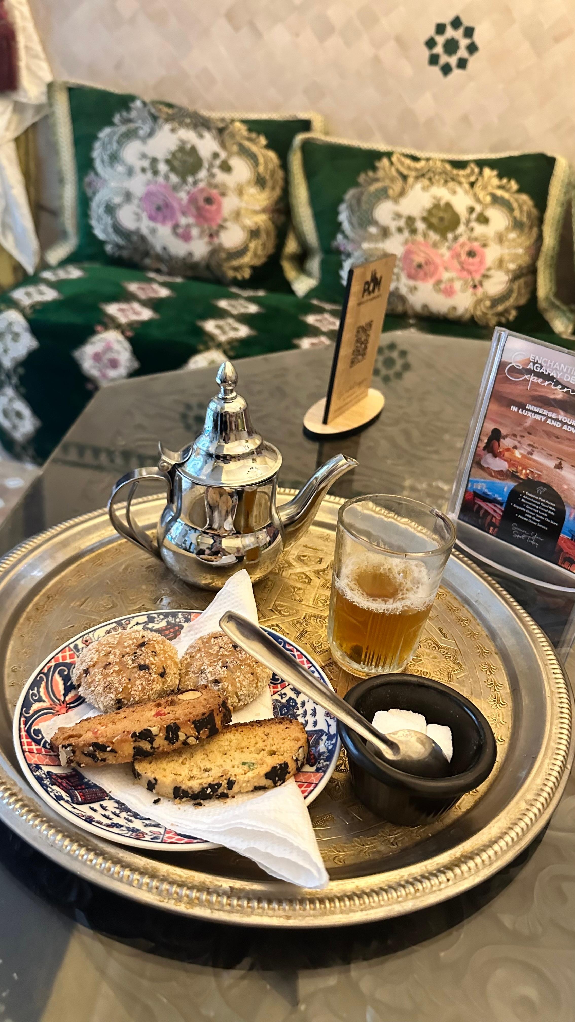 Welcoming mint tea and pastries