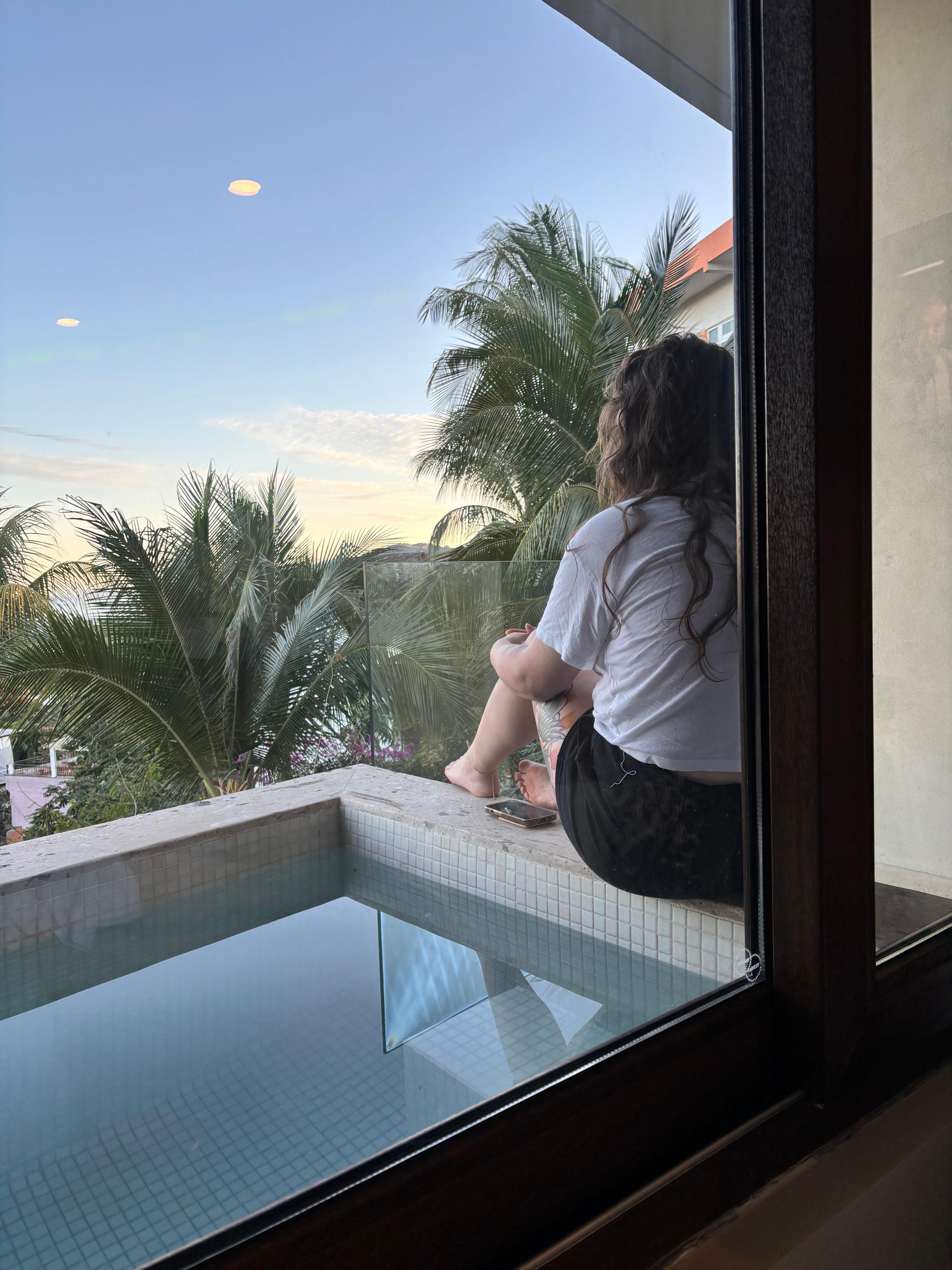 Plunge pool and view from living area 