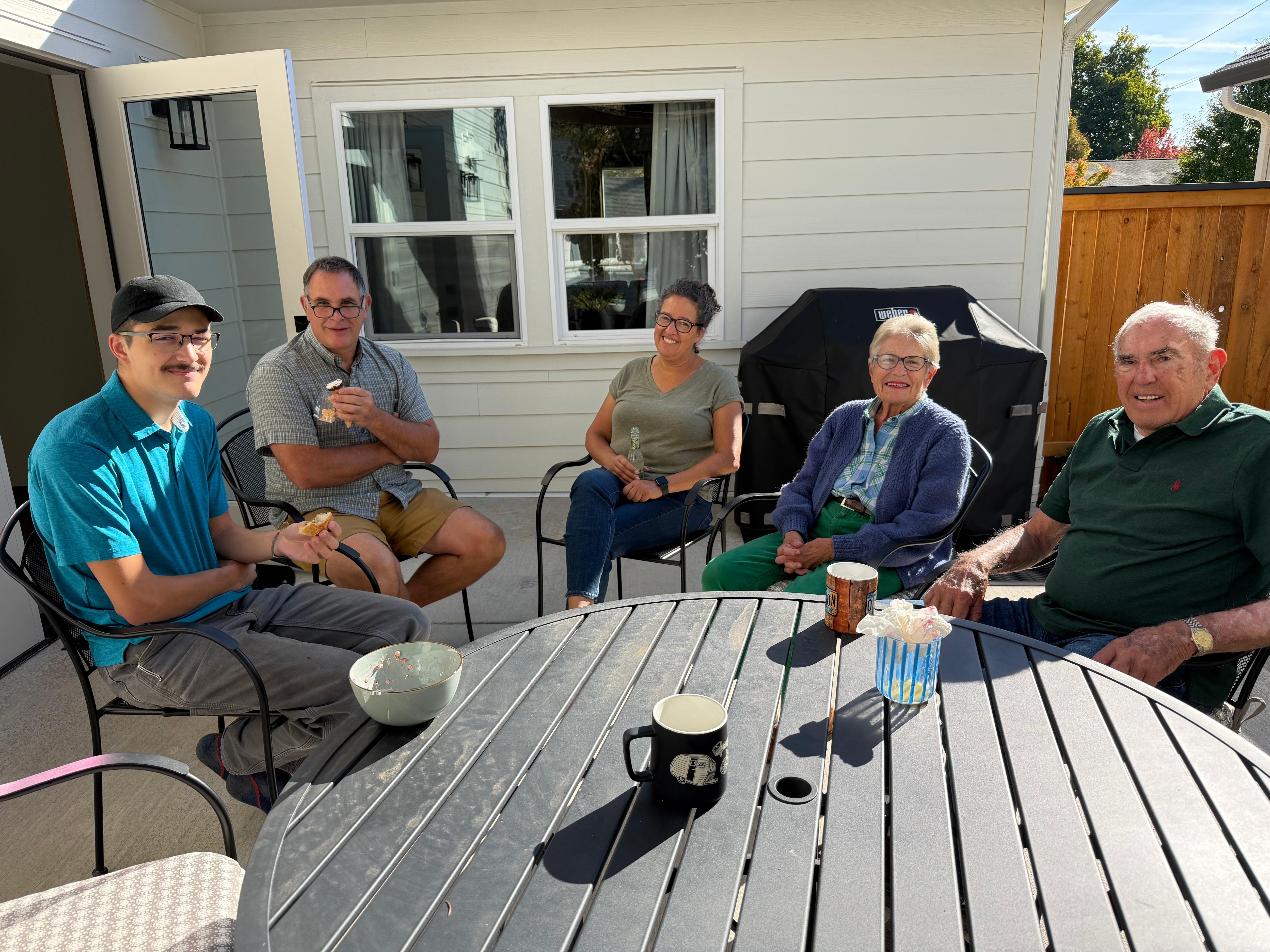 Enjoying the sunshine with our morning coffee